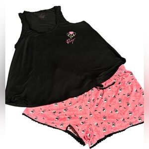 NWT•Betsey Johnson Black/Pink 2pc Pajama Set